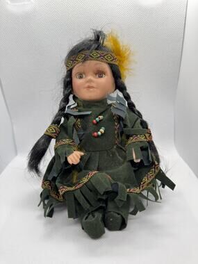 Vintage Cathay Collection 63-7000 Porcelain Doll Native American Style Braids 8”